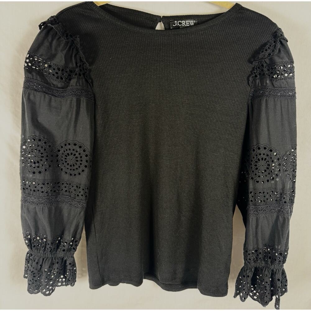 J. Crew Womens Ruffle-Sleeve Top Eyelet Detail Arms Size Medium, Romantic